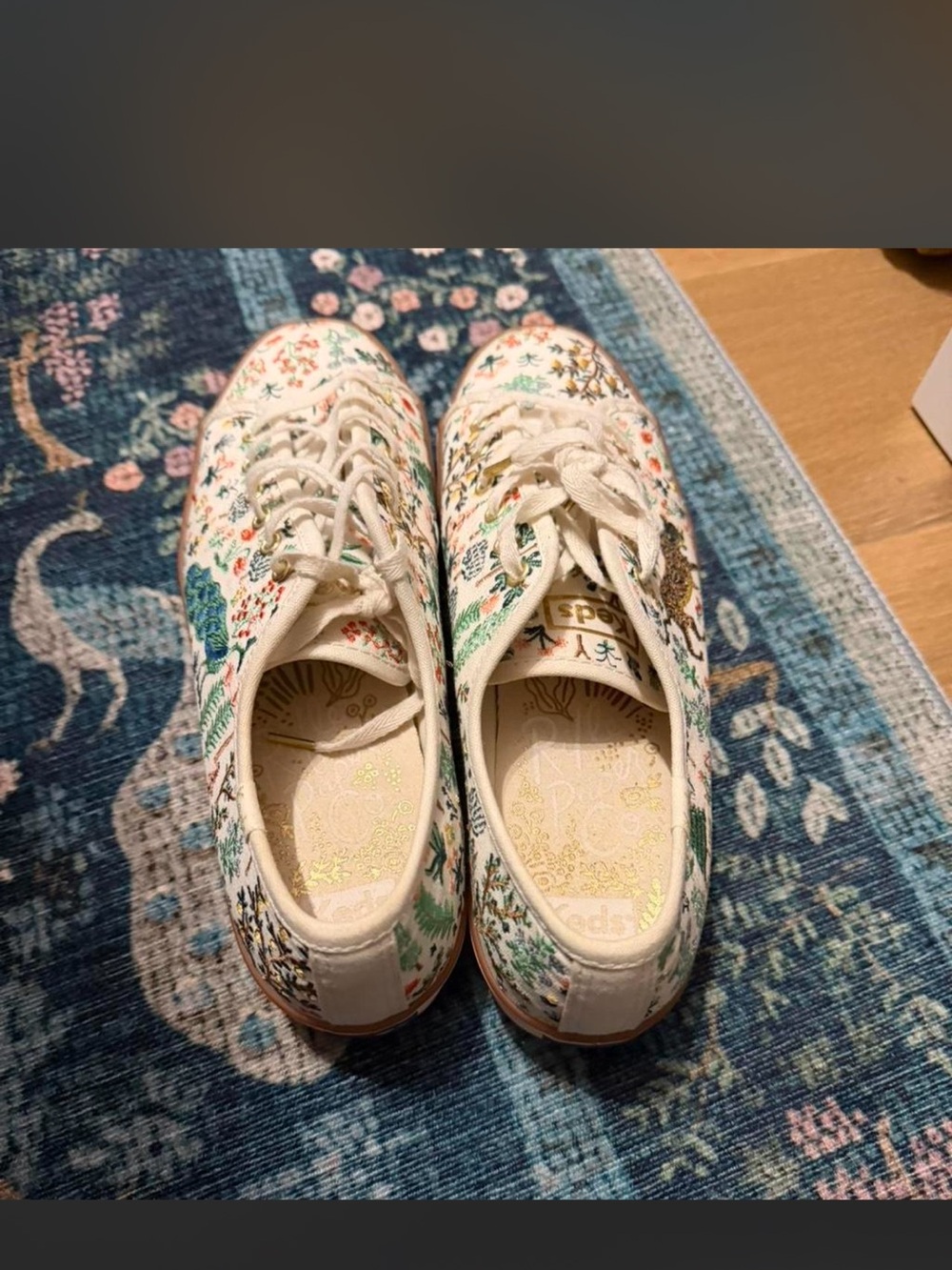 Keds Cream Canvas Sneakers with Multicolor Floral Embroidery